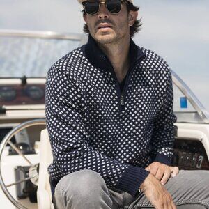 Long Wharf Supply Co. Edgartown SeaWell Quarter Zip Boyfriend Fisherman Sweater